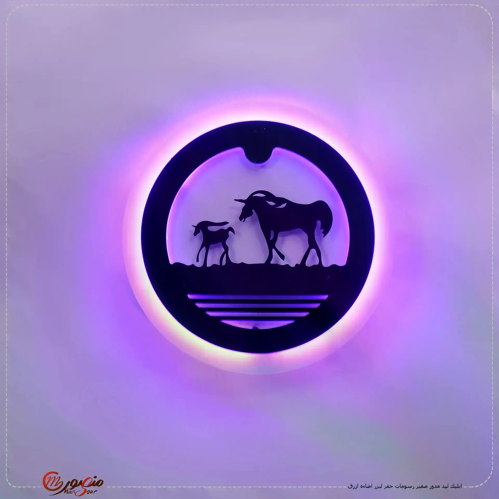 ابليك ليد مدور كبير رسومات حفر ليزر اضاءه ازرق ماس عبوه 11 – الصورة 2