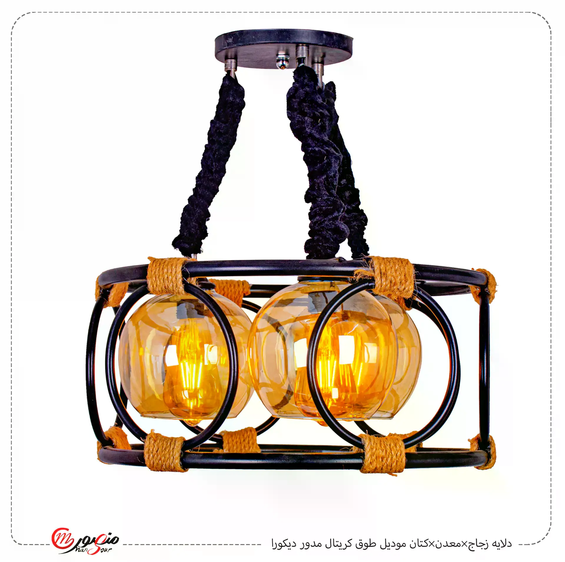 دلايه زجاج×معدن×كتان موديل طوق كريتال مدور ديكورا – الصورة 2